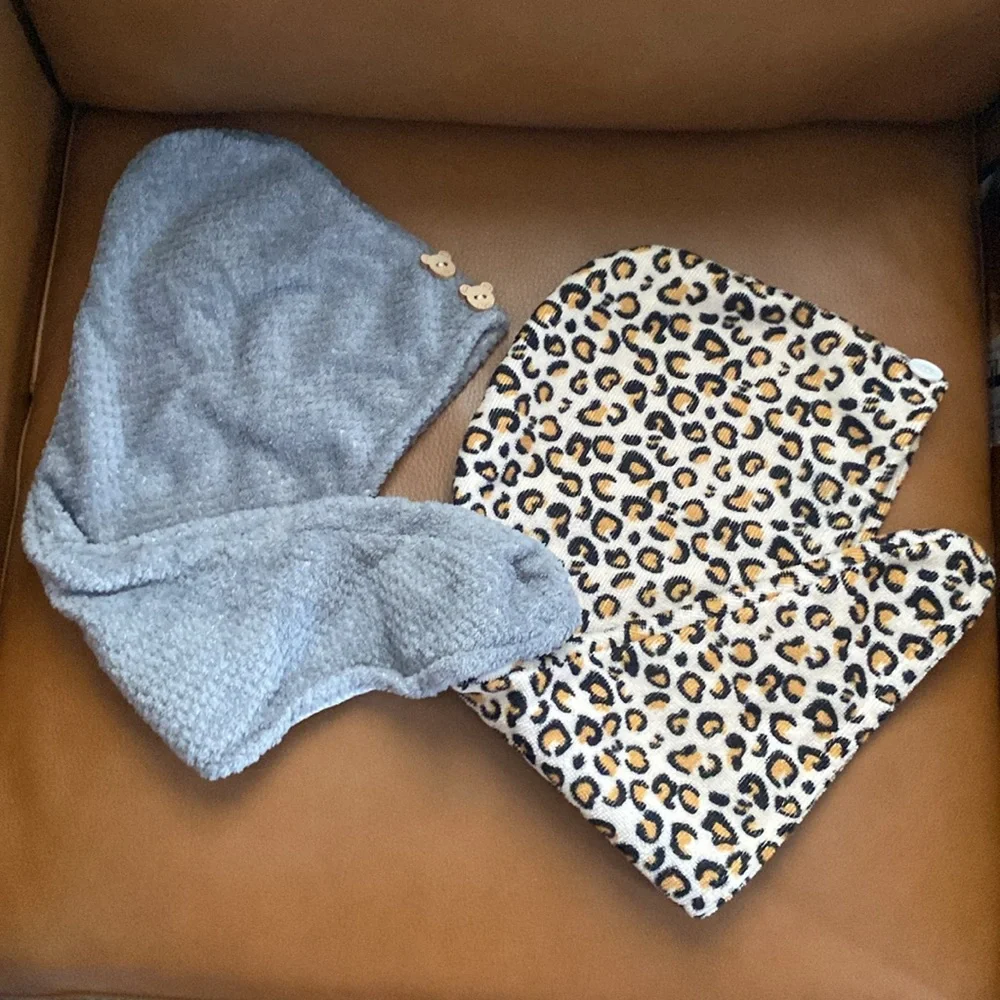 Leopard Print towel wrap, leopard and grey head towel wraps